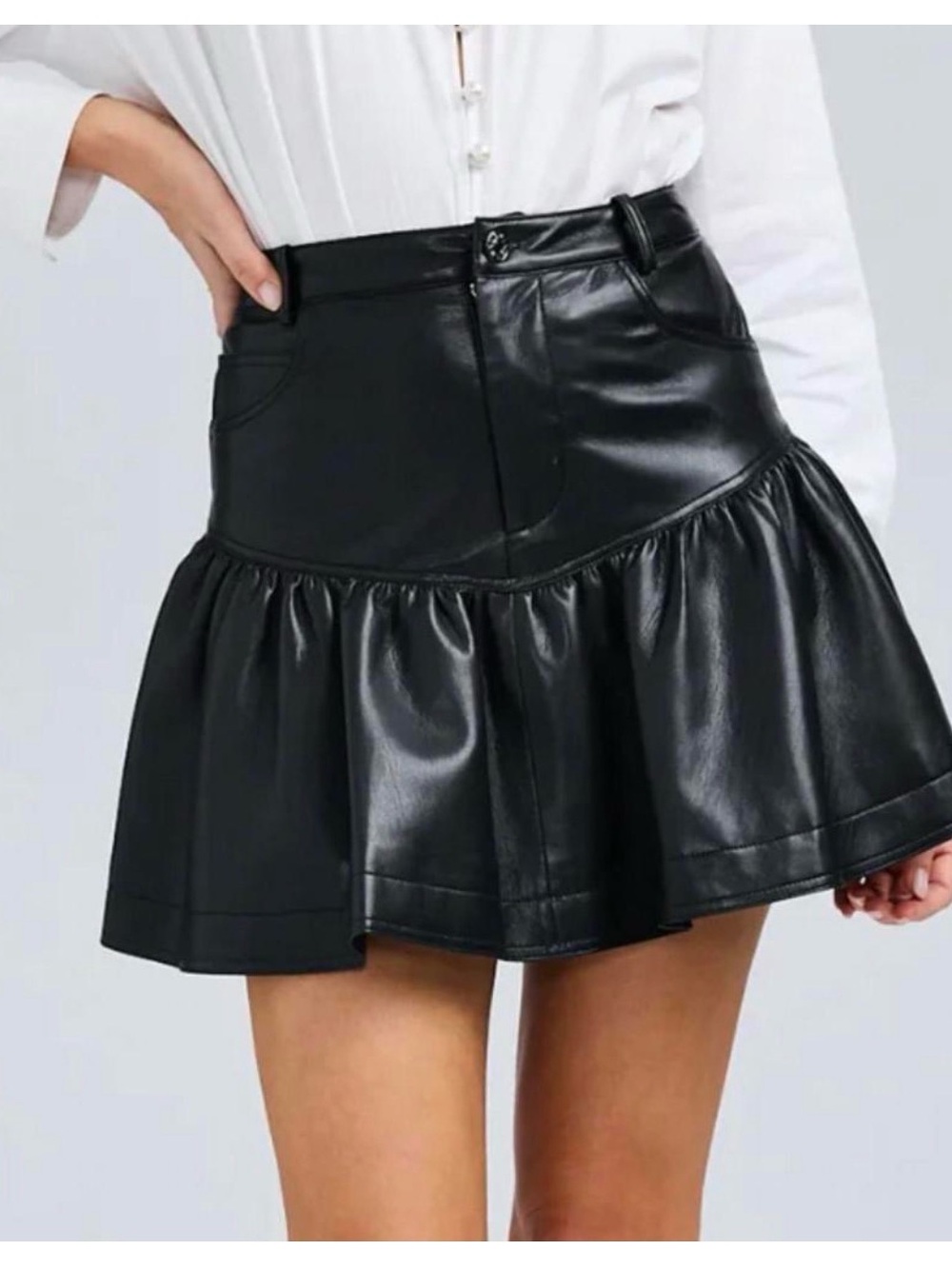 Generation Love Divina Black Faux Leather Ruffle Mini Skirt